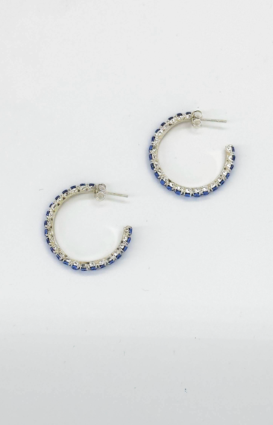 60039 En Kleine Open Hoepel Oorbellen Met Licht Zirkoon | Silver - Light Blue