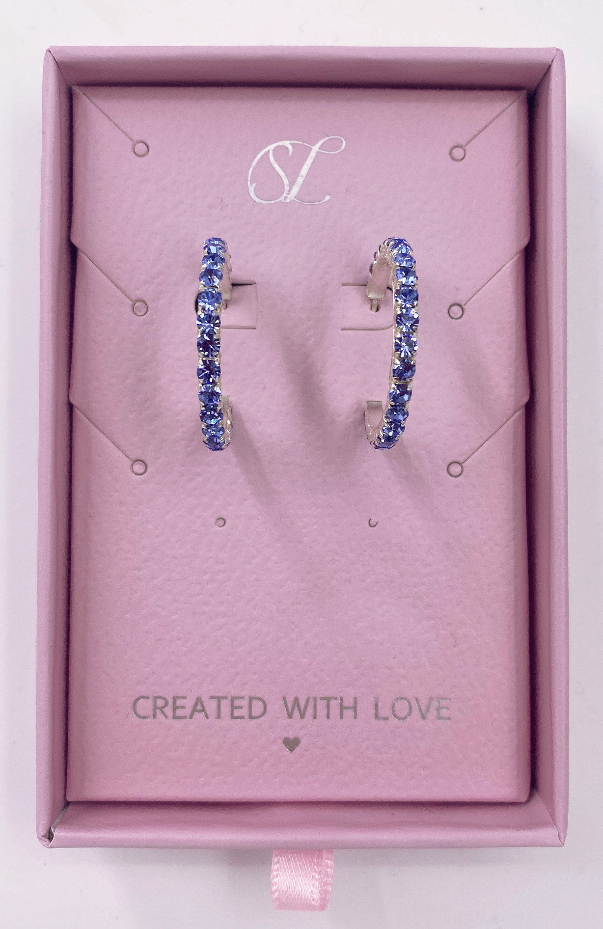 60039 En Kleine Open Hoepel Oorbellen Met Licht Zirkoon | Silver - Light Blue