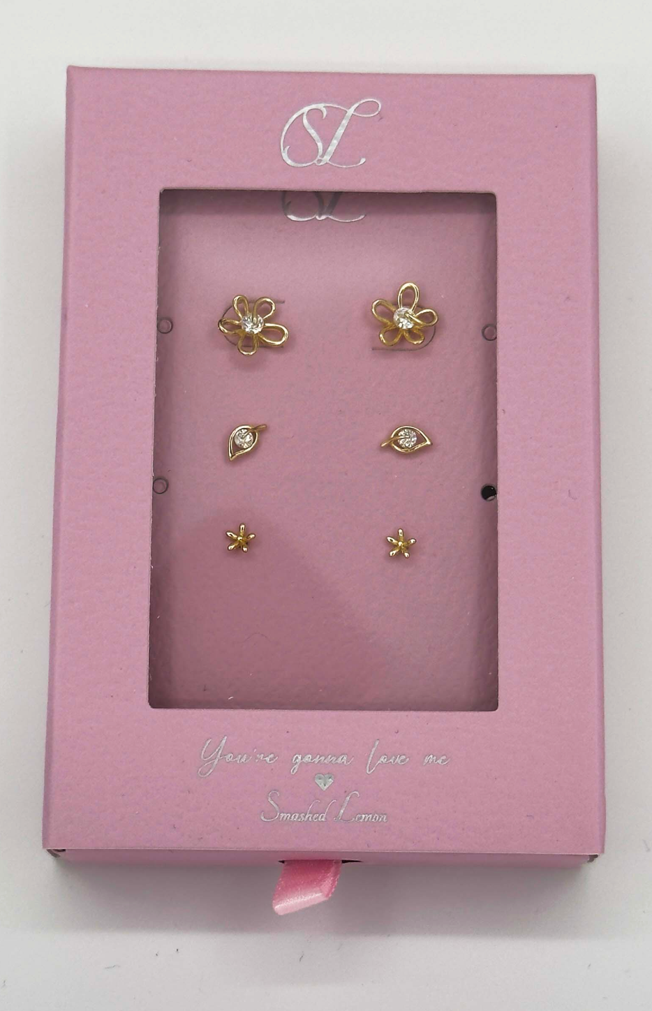 60048 Set Van Verguld En Bloem Oorknopjes Met Zirkoon Kristallen | Gold