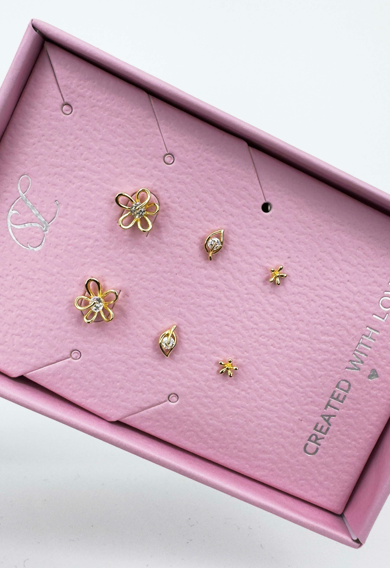 60048 Set Van Verguld En Bloem Oorknopjes Met Zirkoon Kristallen | Gold