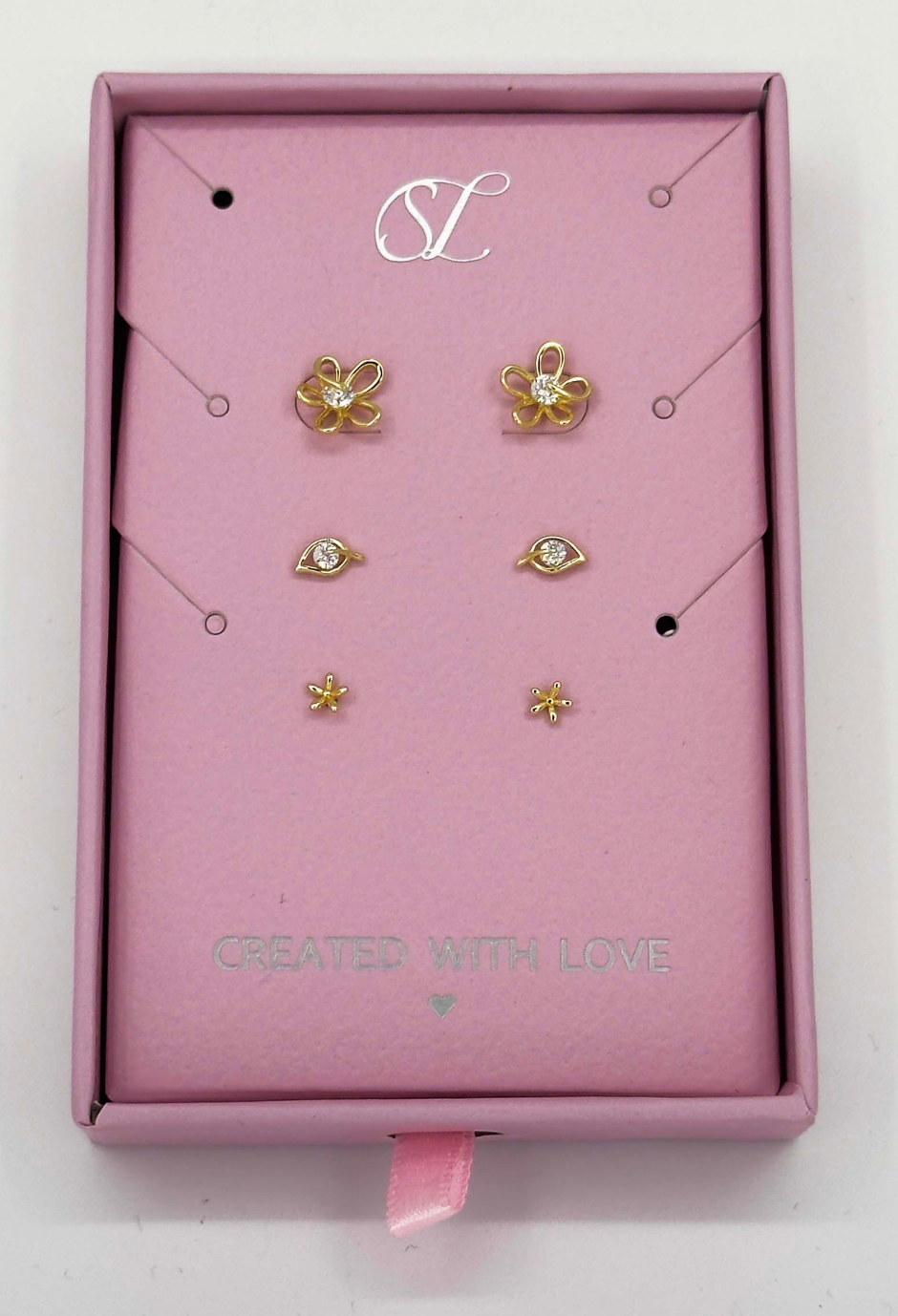 60048 Set Van Verguld En Bloem Oorknopjes Met Zirkoon Kristallen | Gold