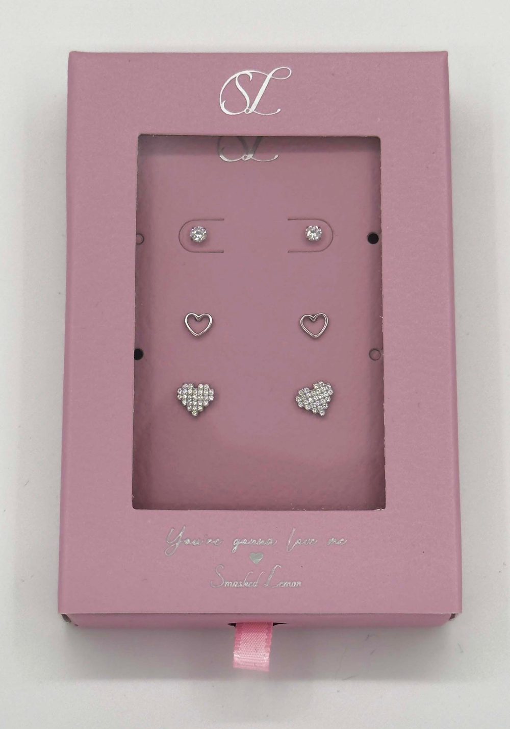 60050 Set Van En Hartvormige Oorknopjes Met Zirkoon Kristallen | Silver