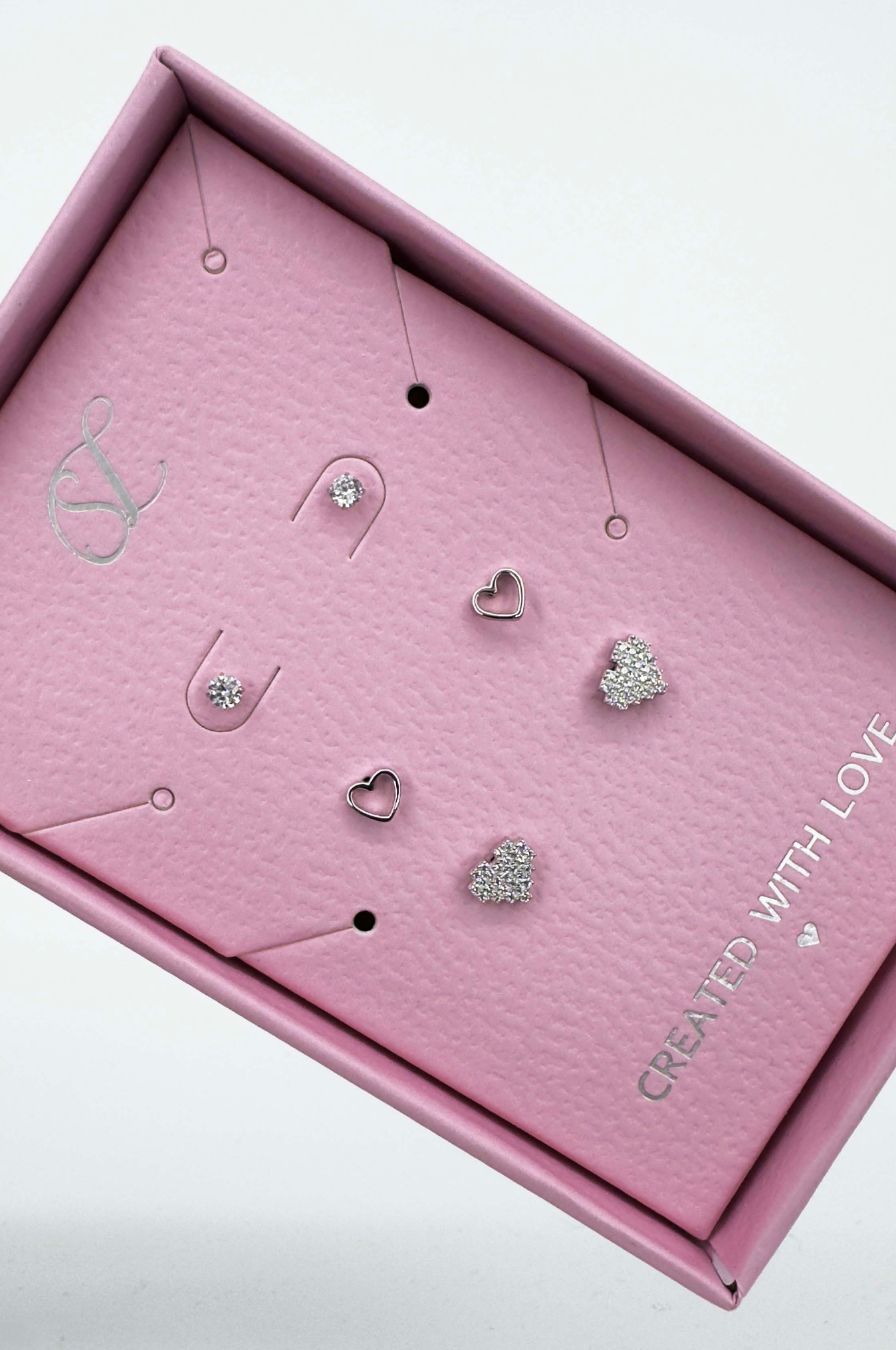 60050 Set Van En Hartvormige Oorknopjes Met Zirkoon Kristallen | Silver