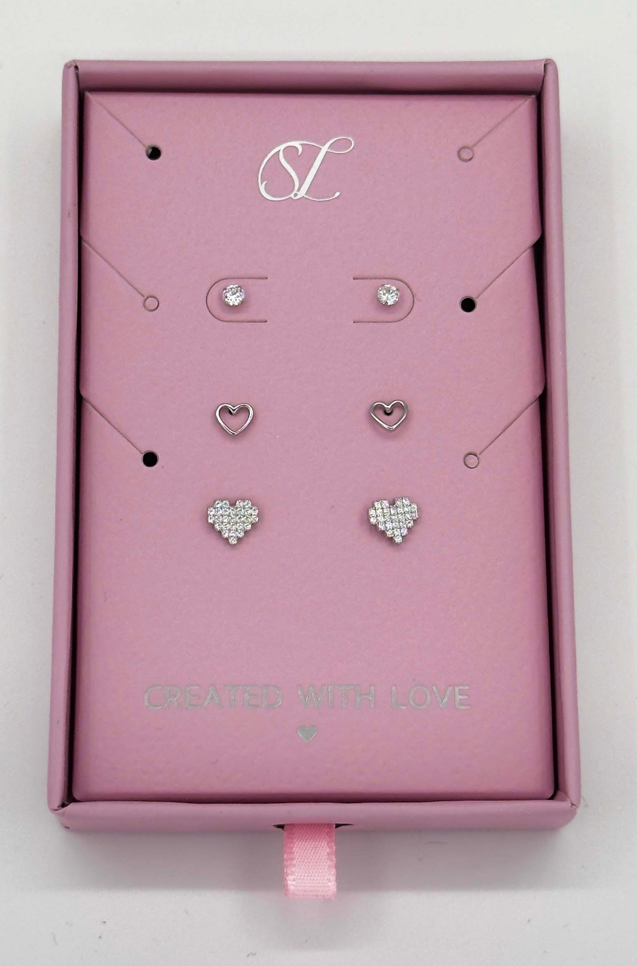 60050 Set Van En Hartvormige Oorknopjes Met Zirkoon Kristallen | Silver