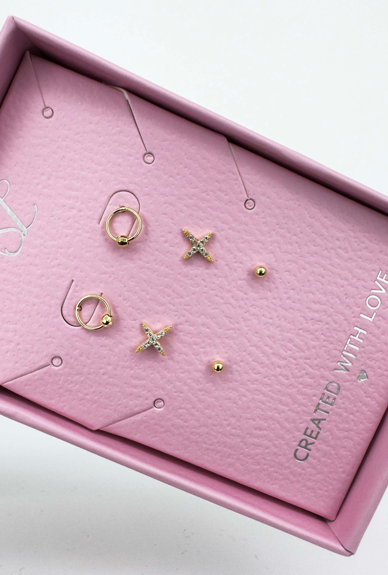 60051 Set Van Verguld En Oorknopjes Met Verschillende Vormenzirkoon Kristallen | Gold