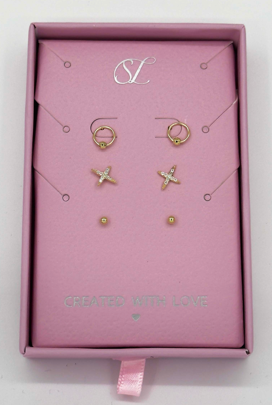 60051 Set Van Verguld En Oorknopjes Met Verschillende Vormenzirkoon Kristallen | Gold