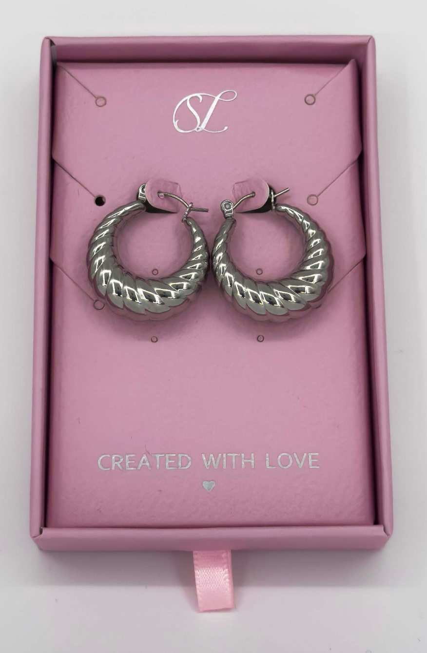 60053 Title: RoestvrijstalEn en Hoepel Oorbellen Met Textuur | Silver