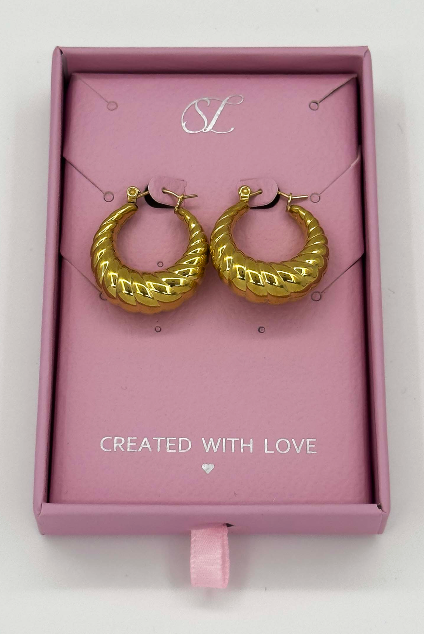 60053 Title: Roestvrijstalen Hoepel Oorbellen Met Textuur | Gold