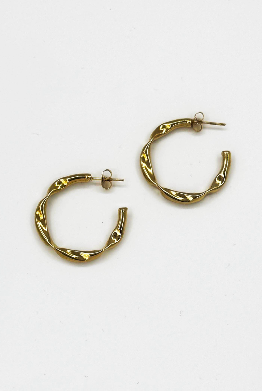60054 Roestvrijstalen Twisted Hoepel Oorbellen | Gold