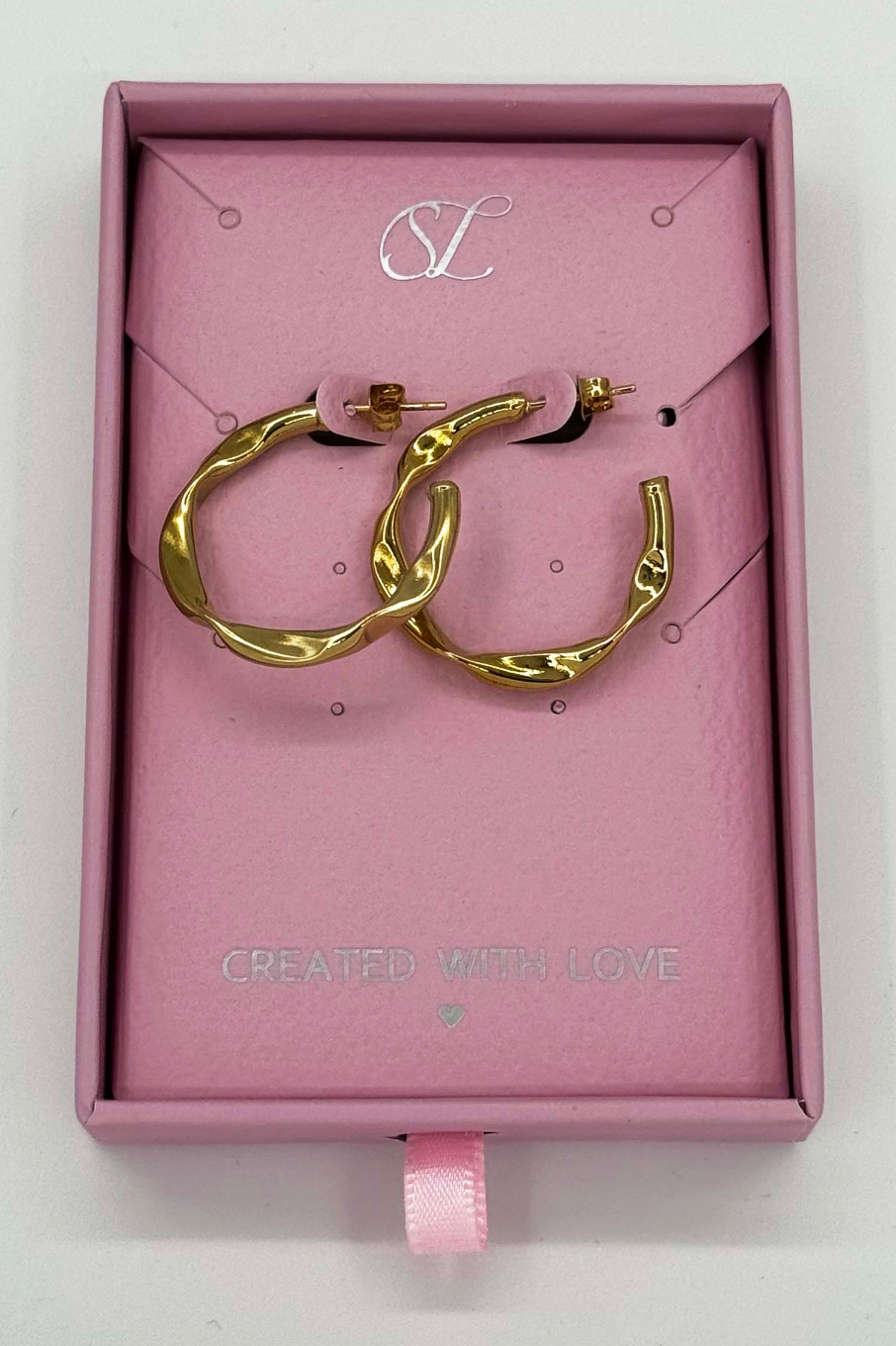 60054 Roestvrijstalen Twisted Hoepel Oorbellen | Gold