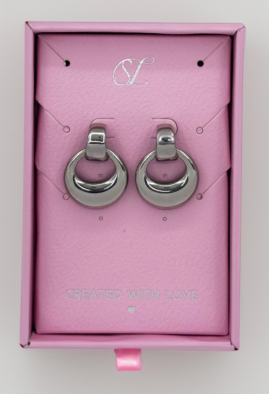 60056 RoestvrijstalEn en Tweedelige Hoepel Oorbellen | Silver