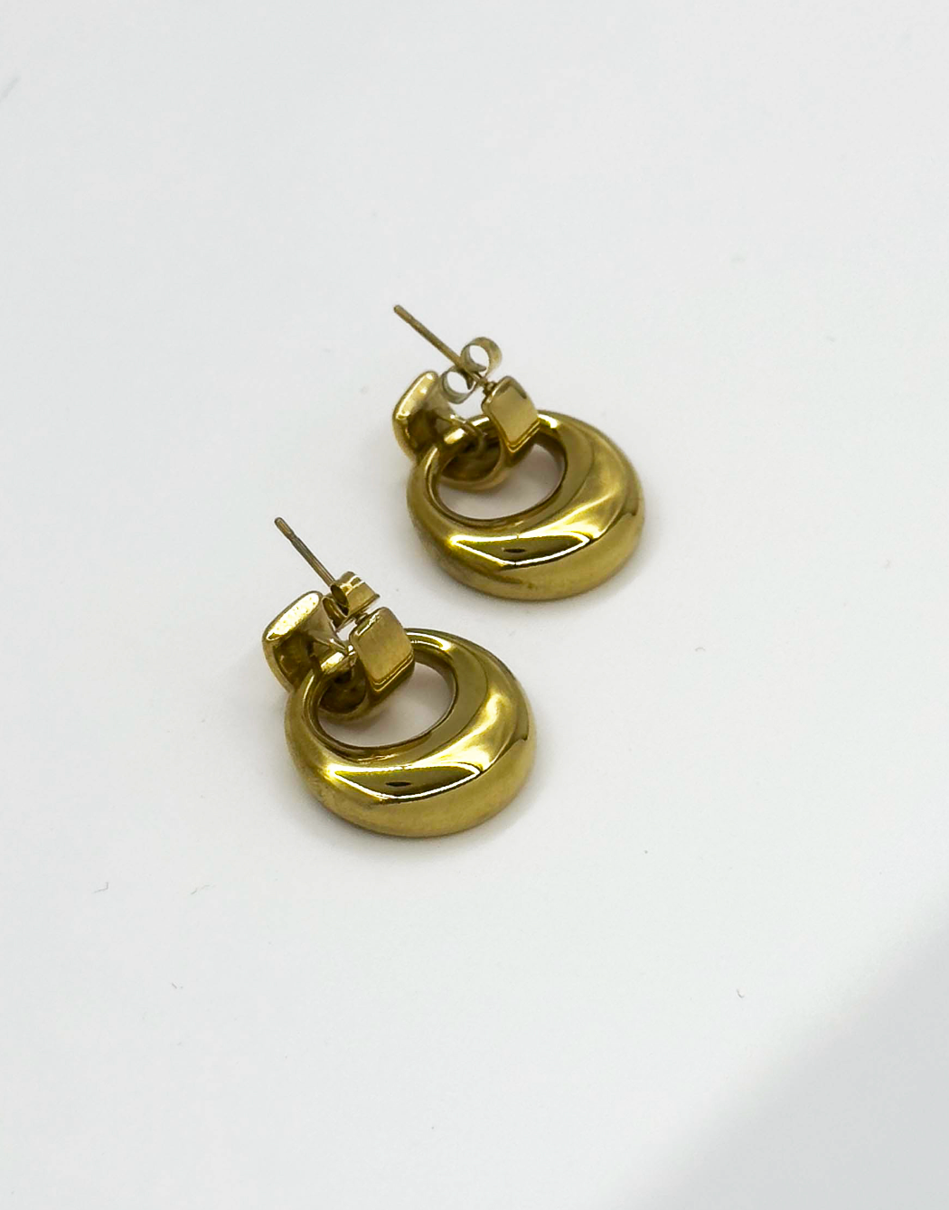 60056 Roestvrijstalen Tweedelige Hoepel Oorbellen | Gold