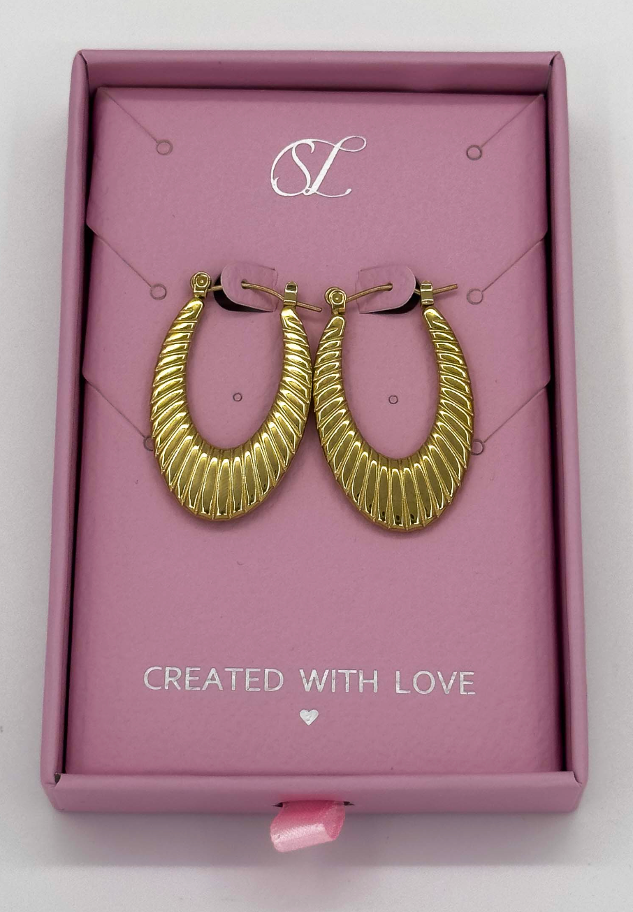 60057 Title: Roestvrijstalen Hoepel Oorbellen Met Textuur | Gold