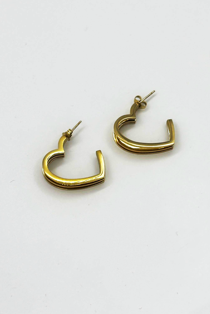 60059 Roestvrijstalen Hartvormige Hoepel Oorbellen | Gold