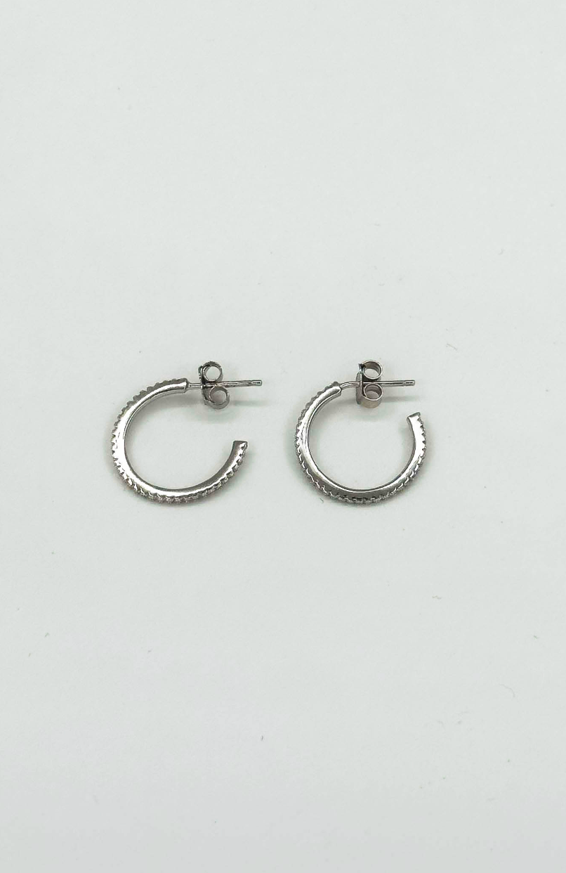 60063 En Glanzende Hoepeloorbellen Met Zirkonia Kristallen | Silver