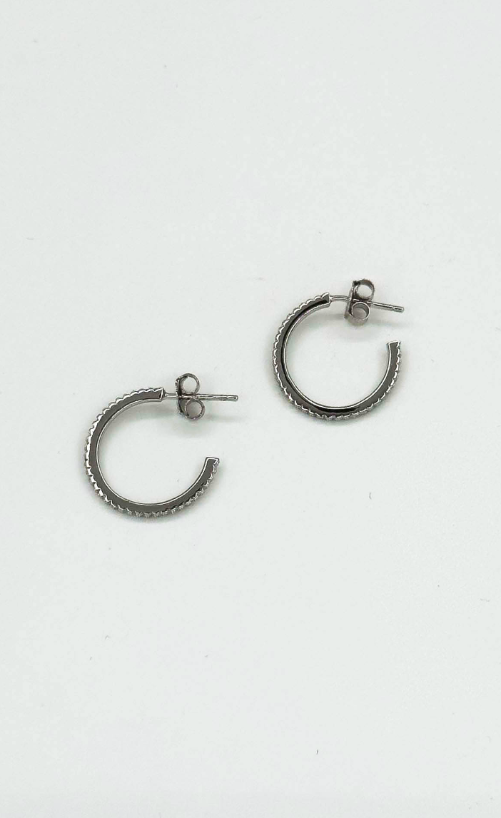 60063 En Glanzende Hoepeloorbellen Met Zirkonia Kristallen | Silver