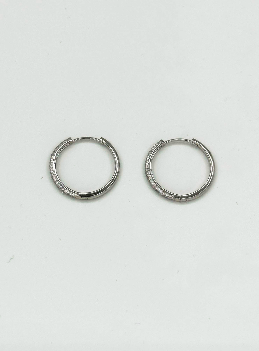 60064 En Glanzende Hoepeloorbellen Met Zirkonia Kristallen | Silver