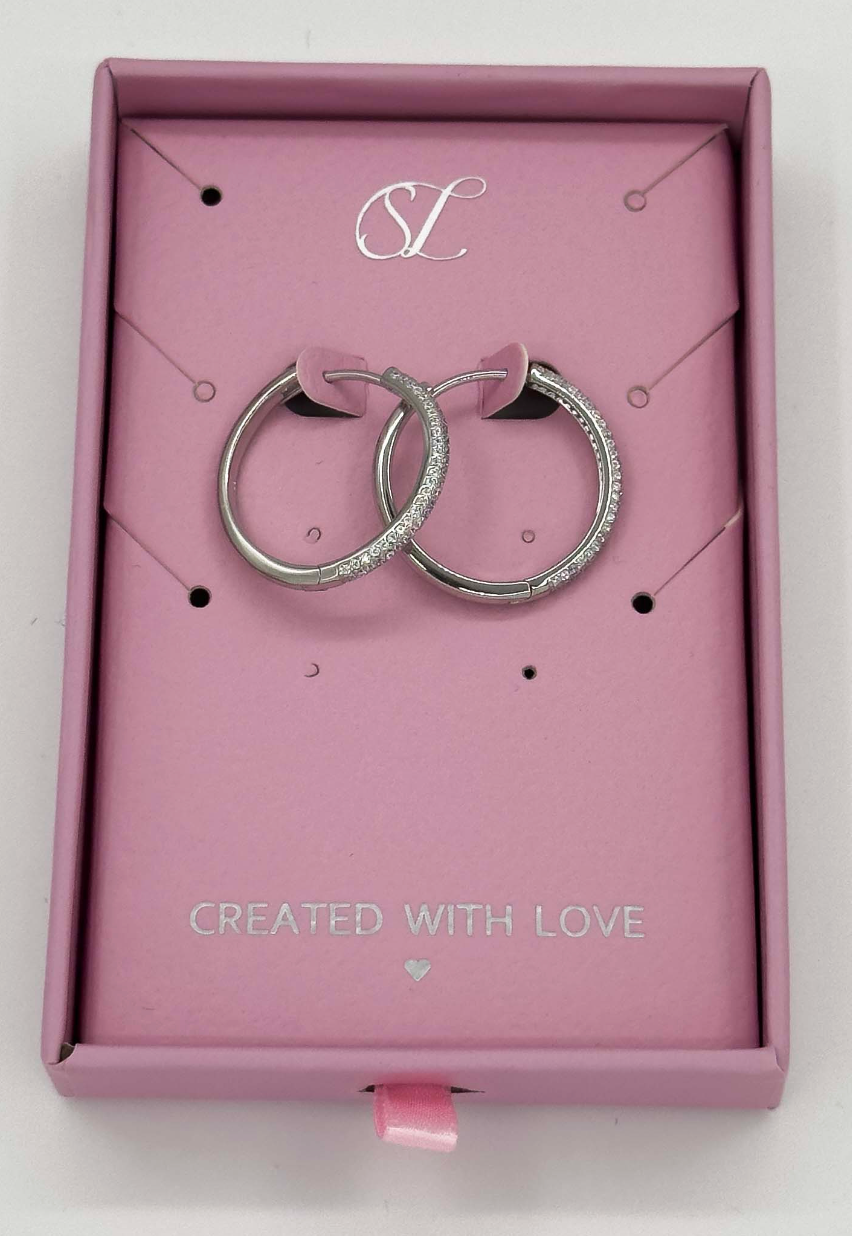 60064 En Glanzende Hoepeloorbellen Met Zirkonia Kristallen | Silver