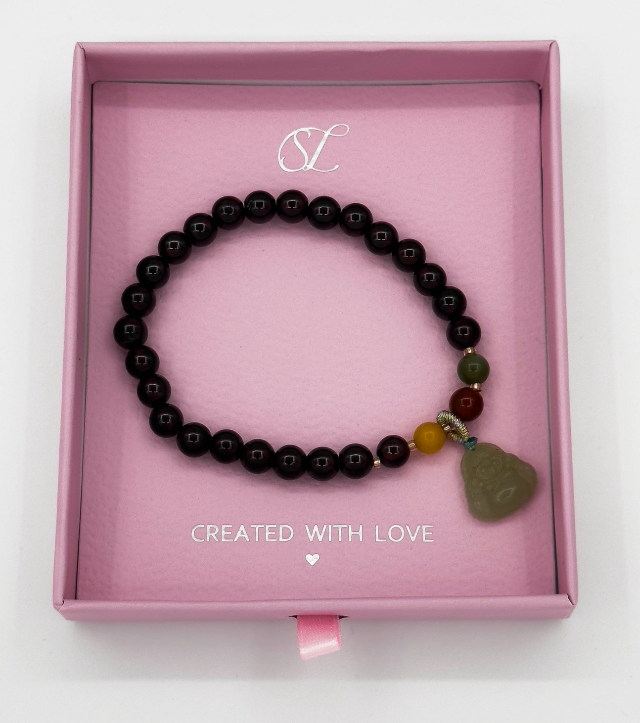 62008 Elastische Armband Met Granaatstenenhetian Steen Boeddha Hanger | Muticolour