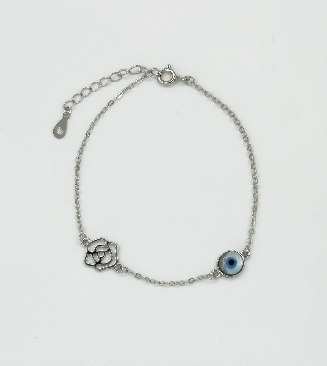 62036 En Armband Met Duivelsoog Kraalroos Hanger | Silver