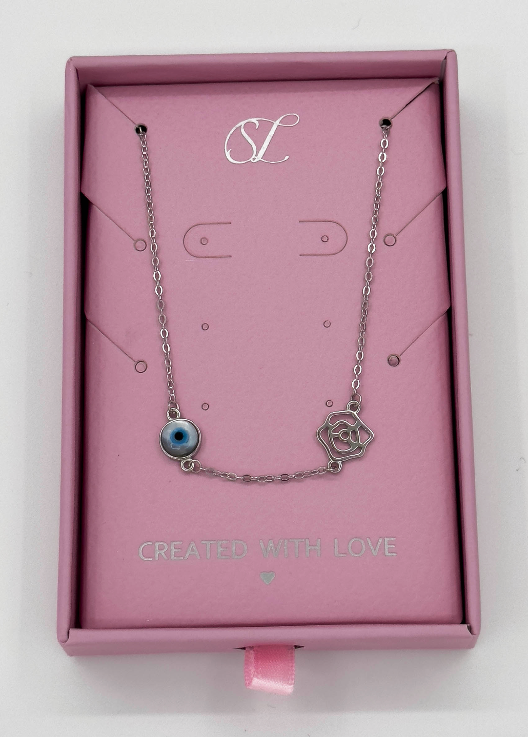 62036 En Armband Met Duivelsoog Kraalroos Hanger | Silver