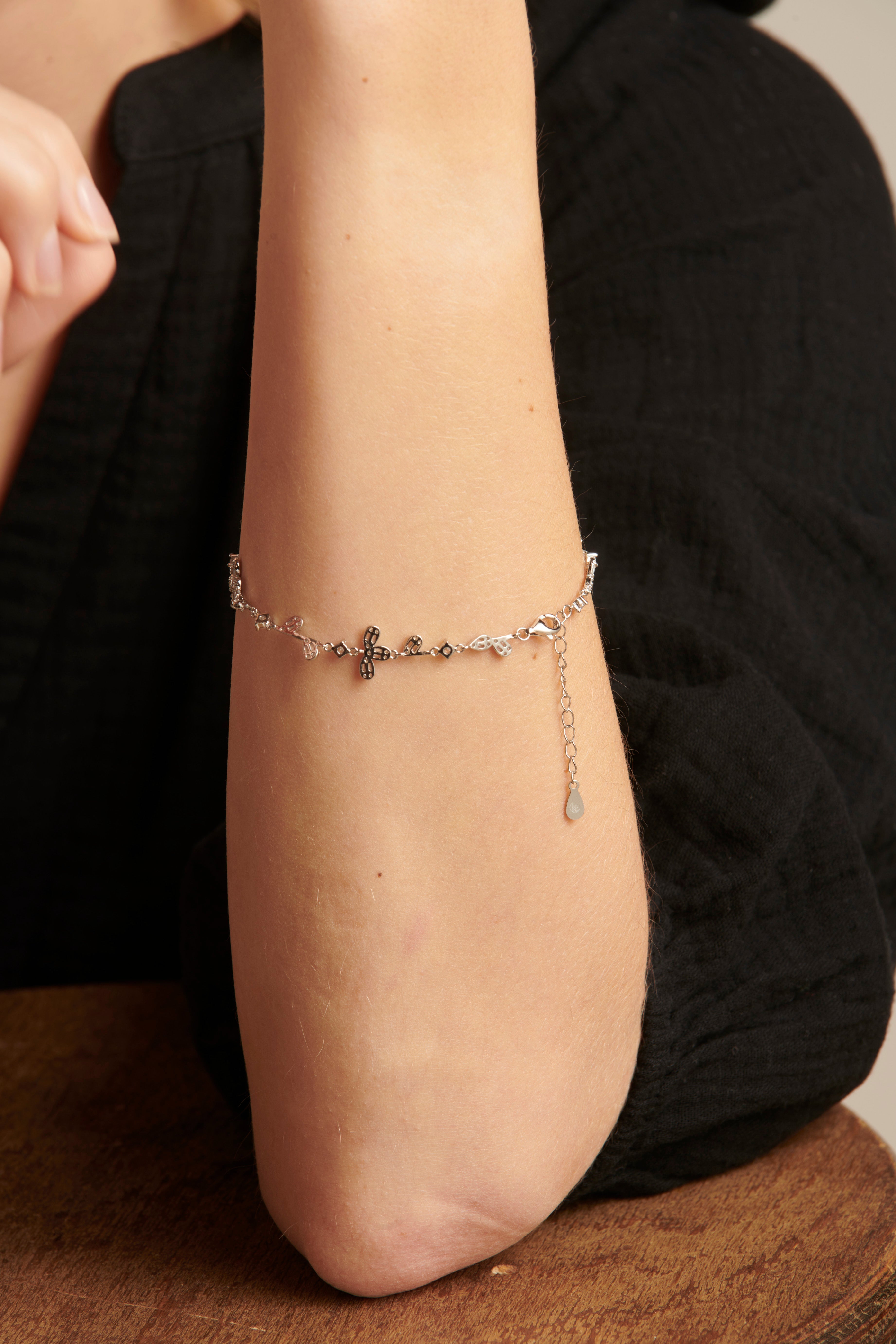 62037 En Armband Met Bloemkralenzirkoon Kristallen | Silver