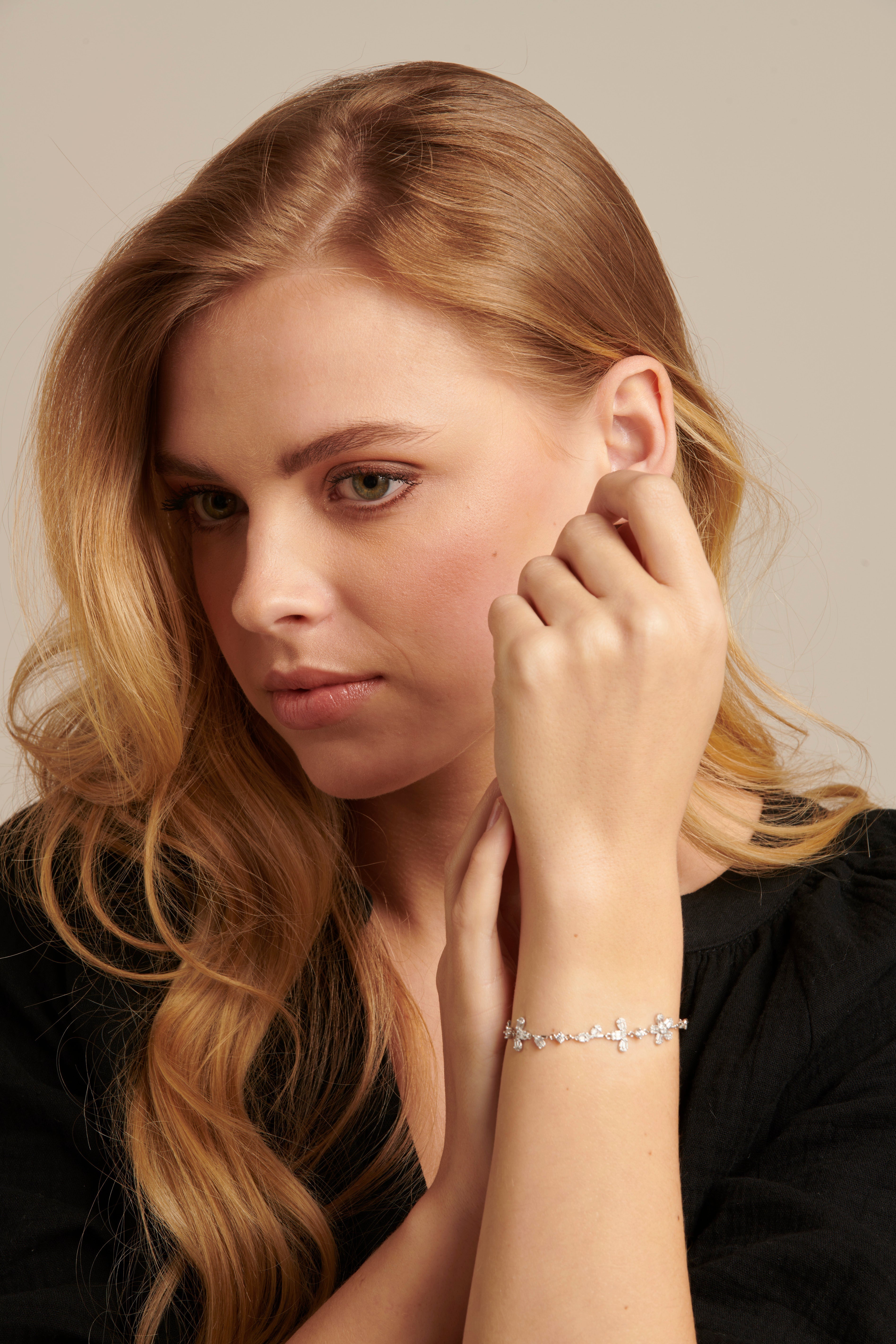 62037 En Armband Met Bloemkralenzirkoon Kristallen | Silver