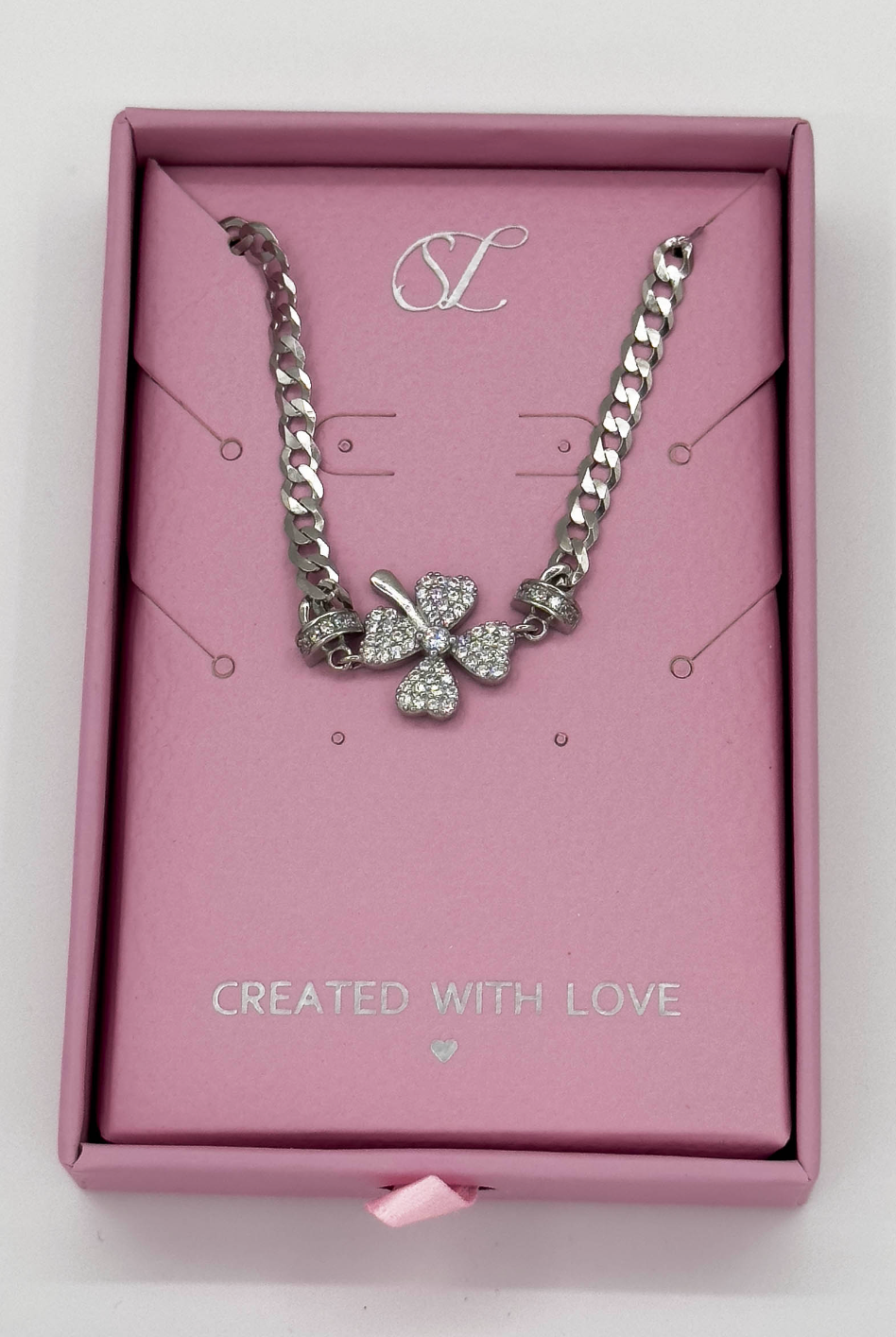 62039 En Armband Met Klaver Hangerzirkoon Kristallen | Silver