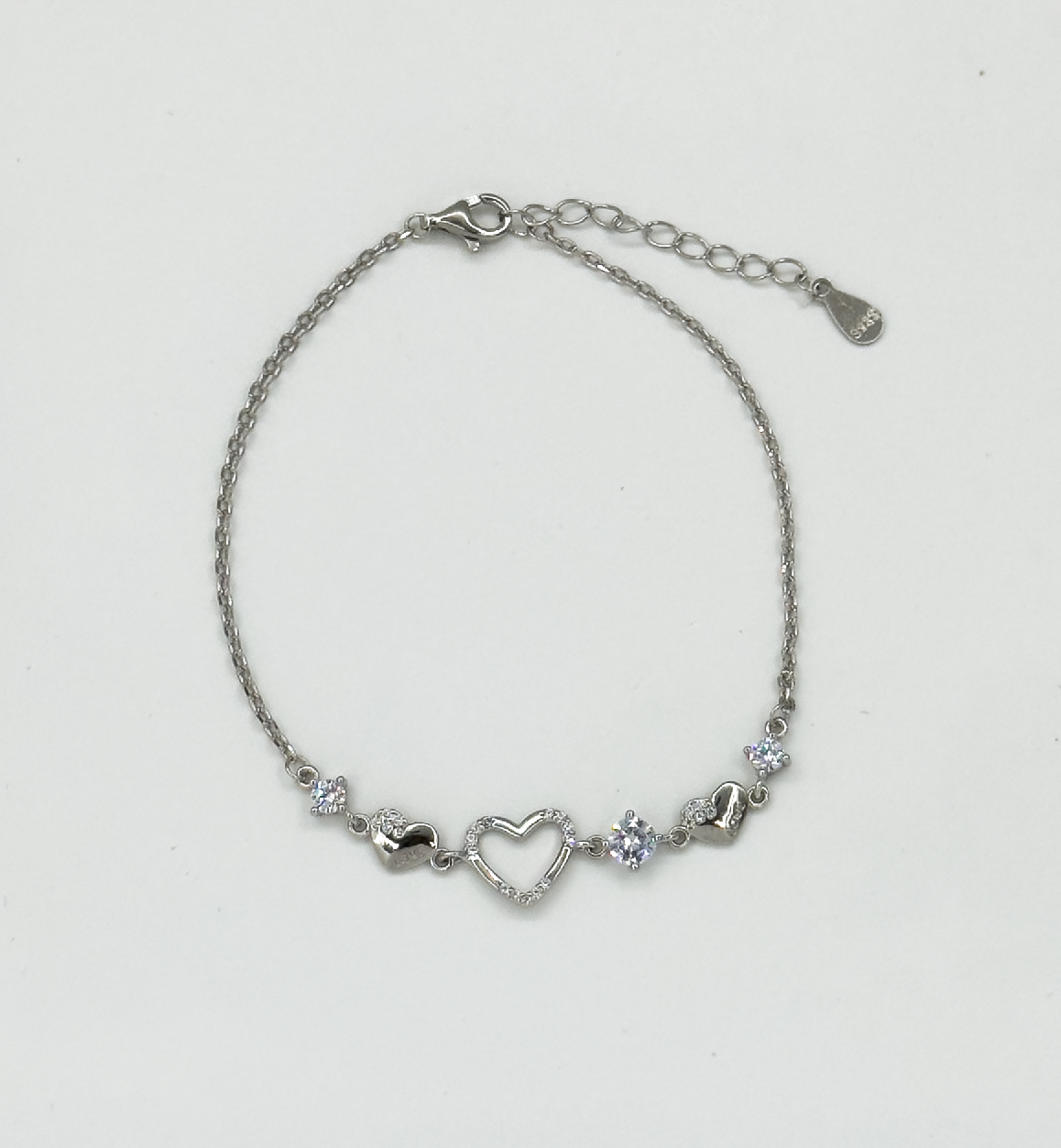 62045 En Armband Met Hartvormige Kralenzirkoon Kristallen | Silver