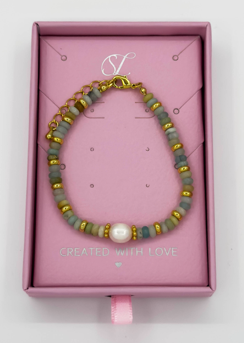 62052 Fijne Armband Met Gecombineerde Steenkralen - Parels, Multi Kwartskoper | Muticolour