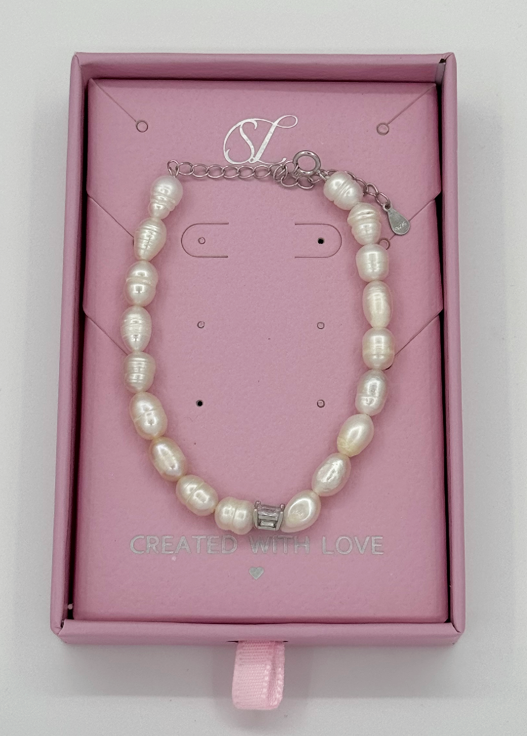 62057 Parel Kralen Armband Met Zirkonia Kristal | Creme