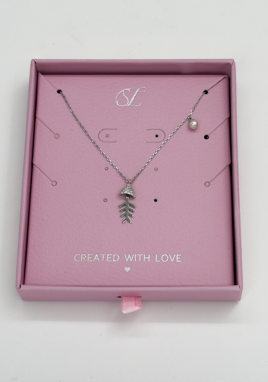 64009 Dunne En Ketting Met Visgraat Hangerparel | Silver