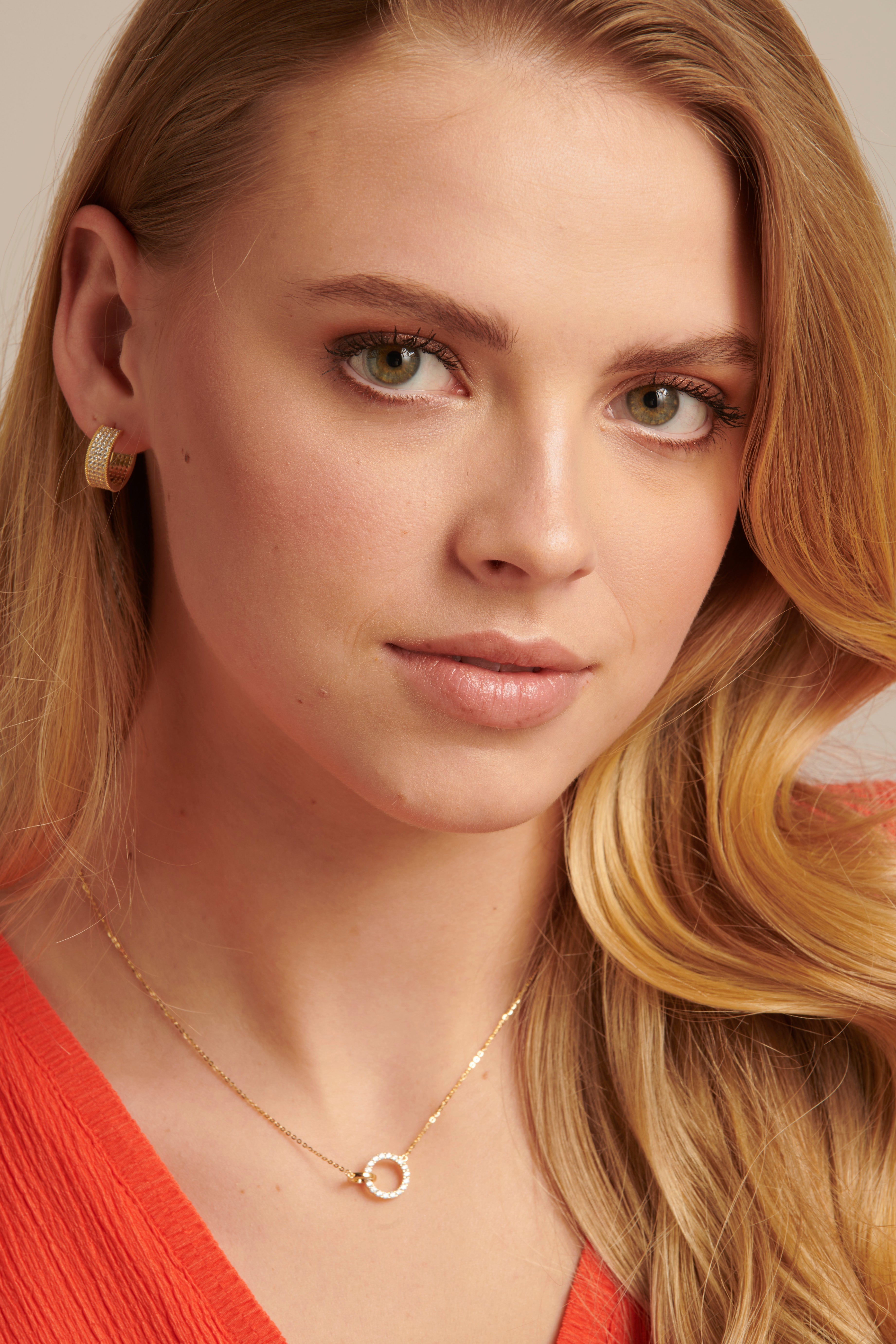 64011 Dunne Vergulde En Ketting Met Zirkoon Dubbele Cirkel Hanger | Gold