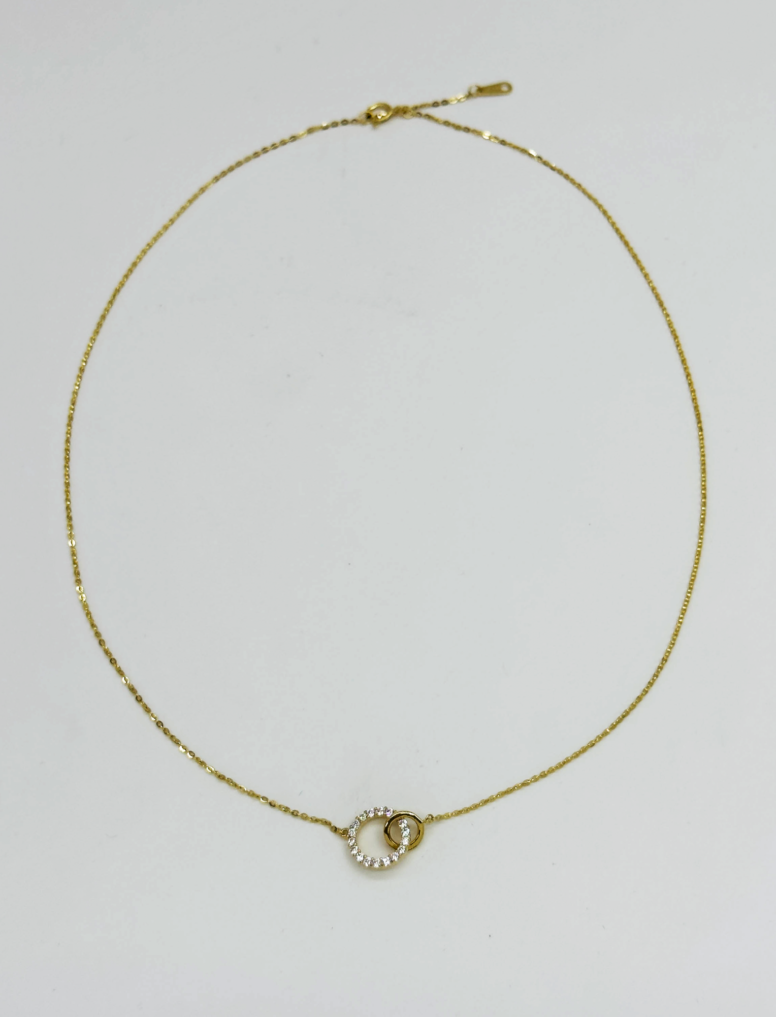 64011 Dunne Vergulde En Ketting Met Zirkoon Dubbele Cirkel Hanger | Gold