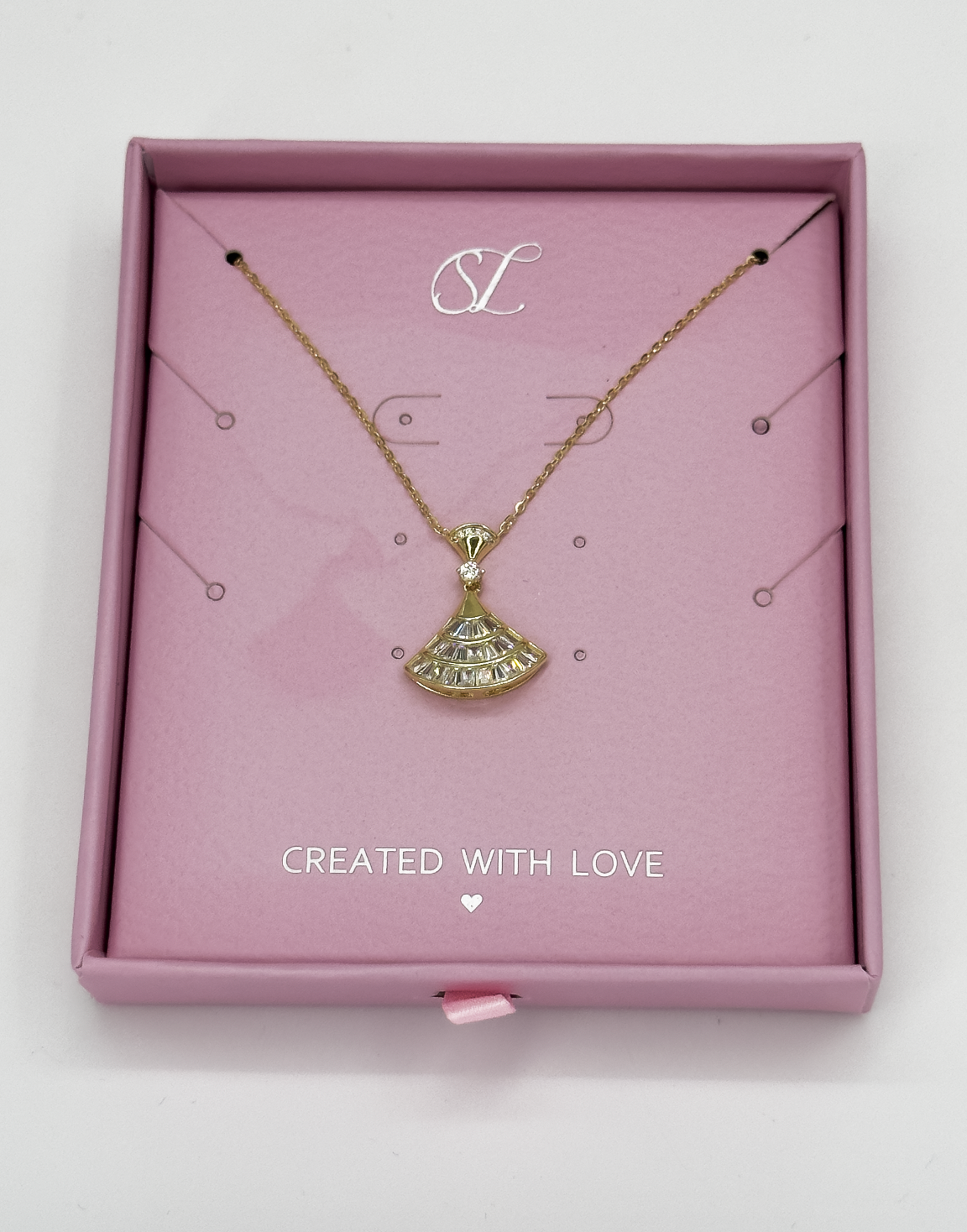 64031 Fijne Vergulde En Ketting Met Waaier Hangerzirkoon | Gold