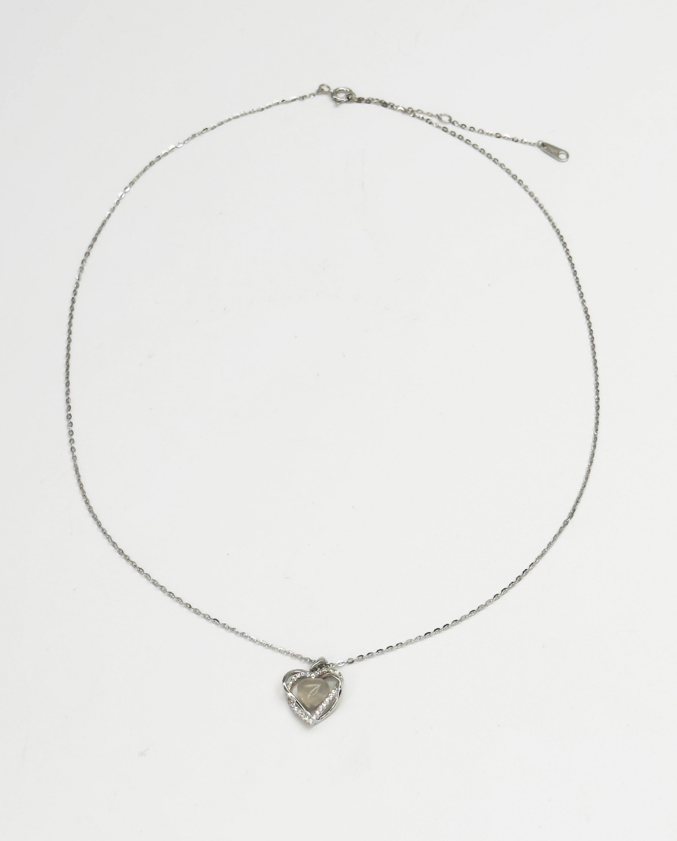 64033 Fijn En Ketting Met Hetian Jade Steenkristallen Hart Hanger | Silver