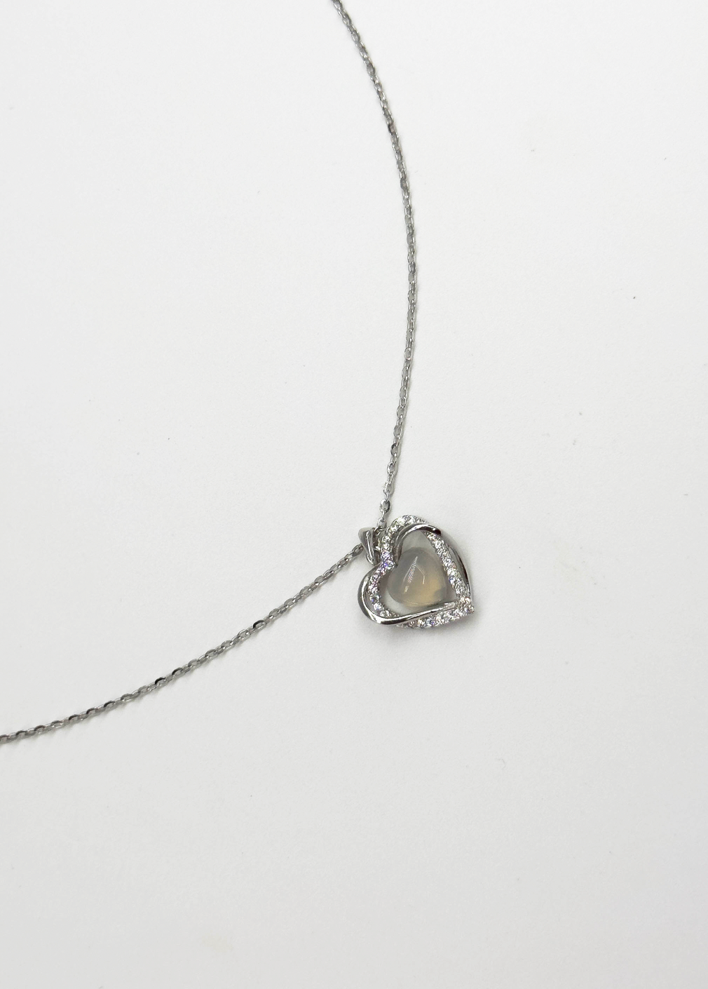 64033 Fijn En Ketting Met Hetian Jade Steenkristallen Hart Hanger | Silver