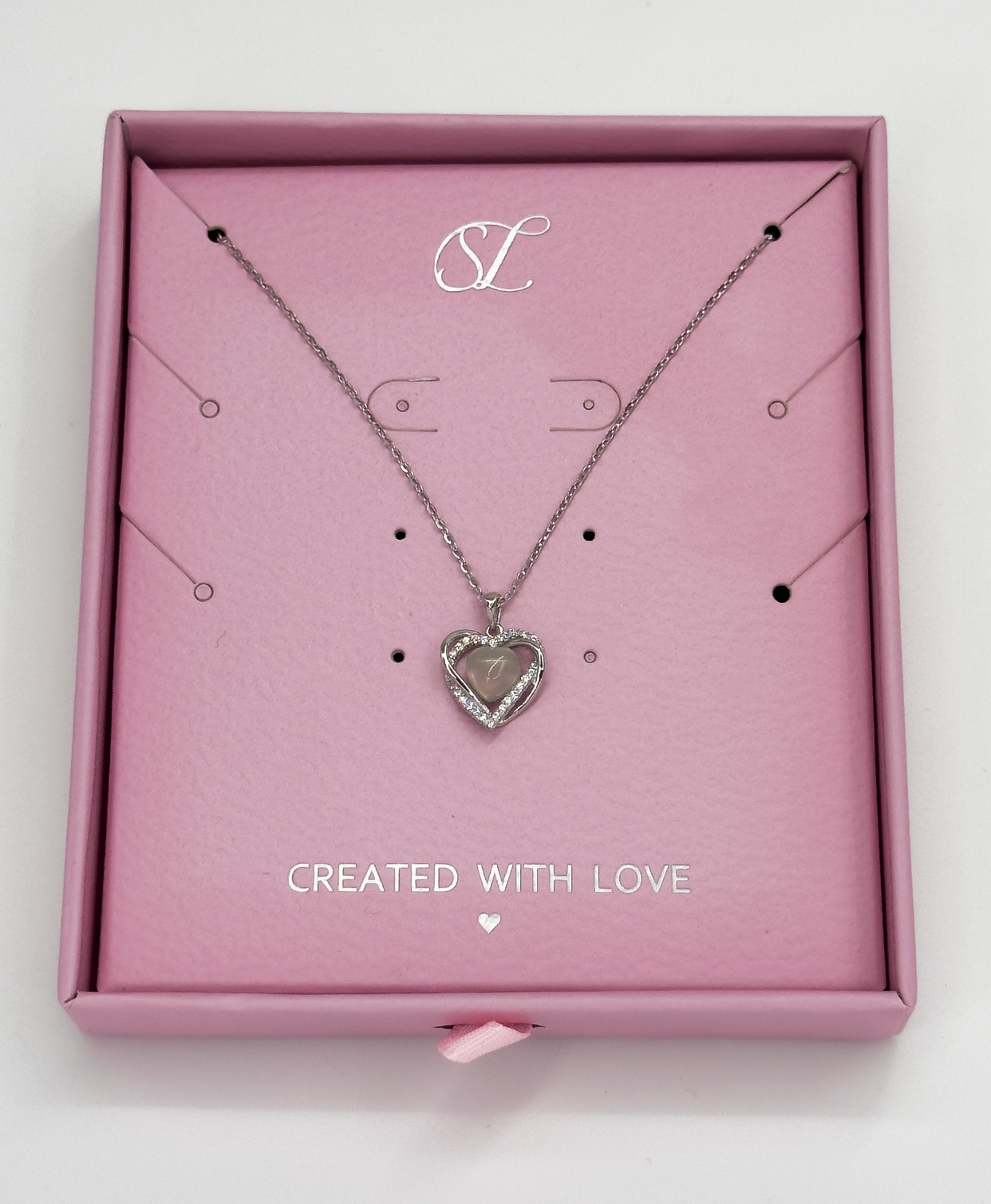 64033 Fijn En Ketting Met Hetian Jade Steenkristallen Hart Hanger | Silver