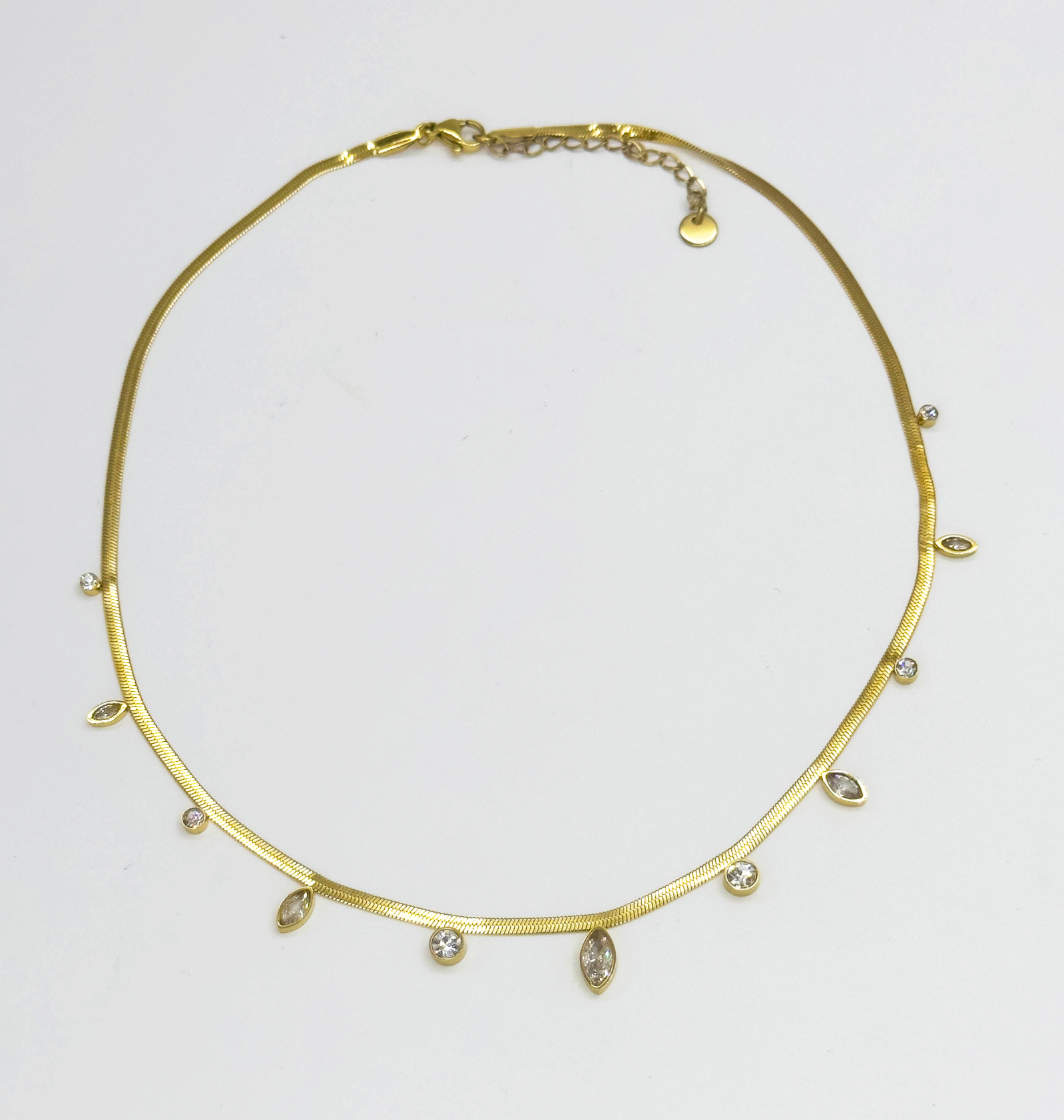 64041 Fijne Roestvrijstalen Ketting Met Zirkoon Kristal Druppel Hangers | Gold