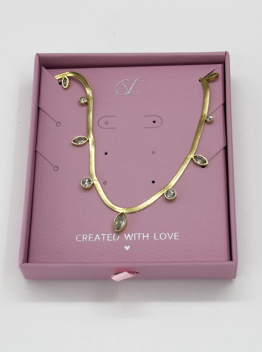 64041 Fijne Roestvrijstalen Ketting Met Zirkoon Kristal Druppel Hangers | Gold