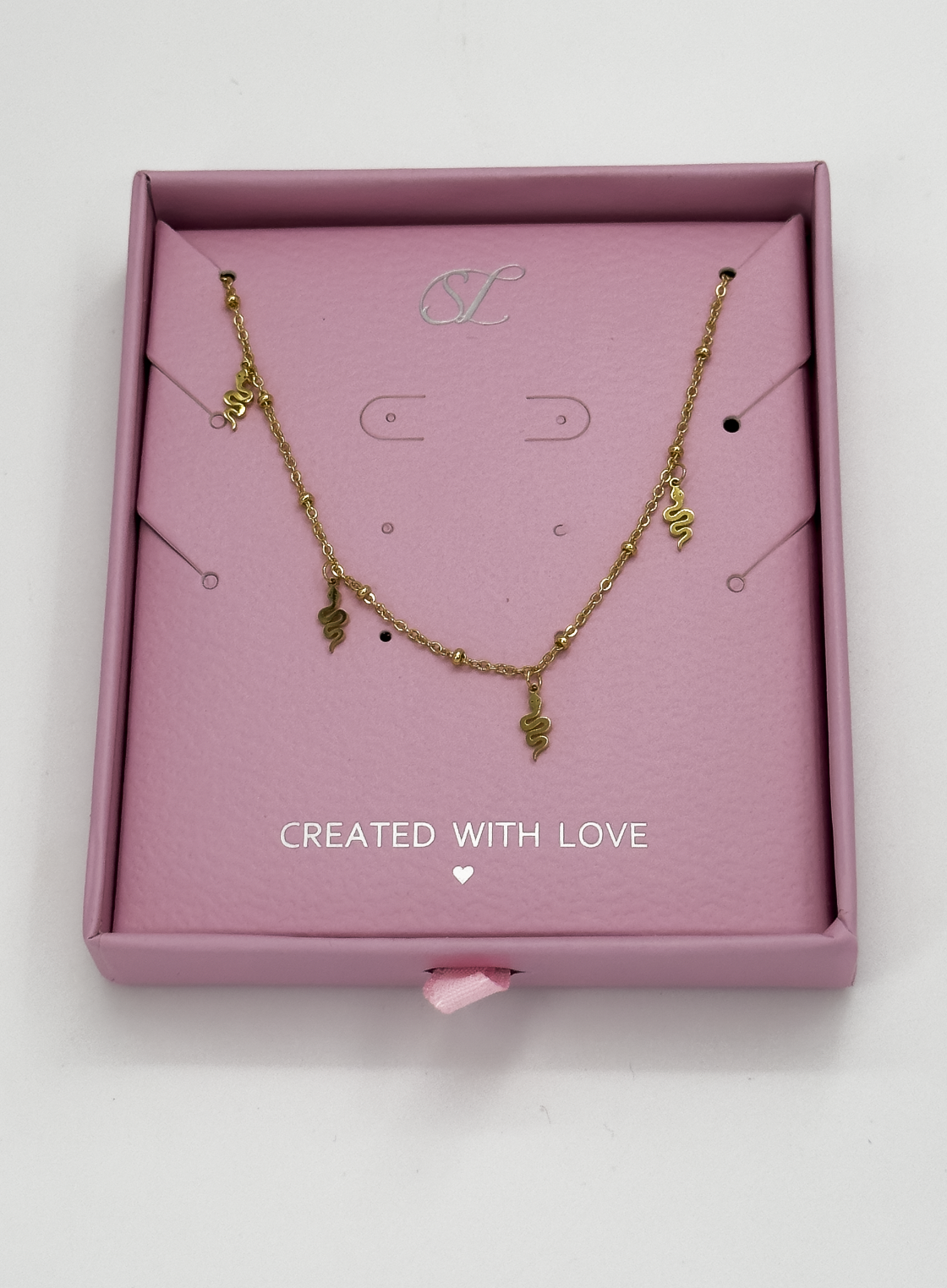 64045 Fijne Roestvrijstalen Ketting Met Slangvormige Hangers | Gold