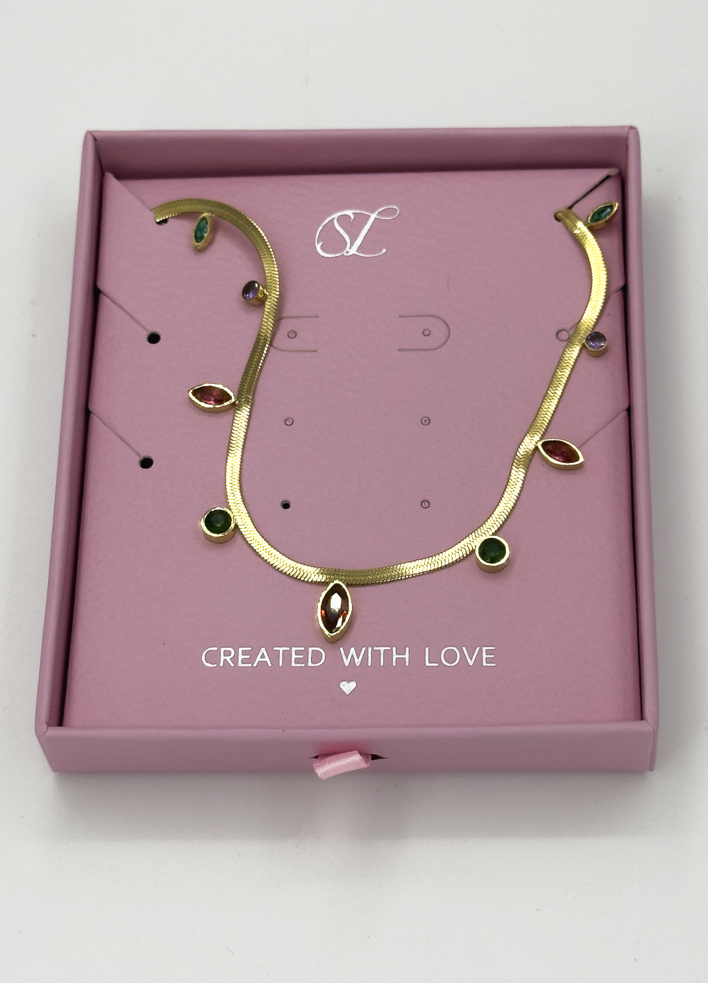 64048 Fijne Roestvrijstalen Ketting Met Druppelvormige Zirkoonkralen | Gold