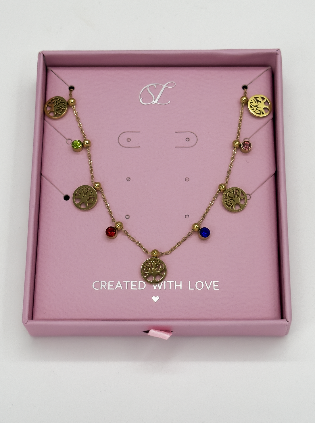 64050 Fijne Roestvrijstalen Ketting Met Levensboomhangerszirkonen Kristallen | Gold