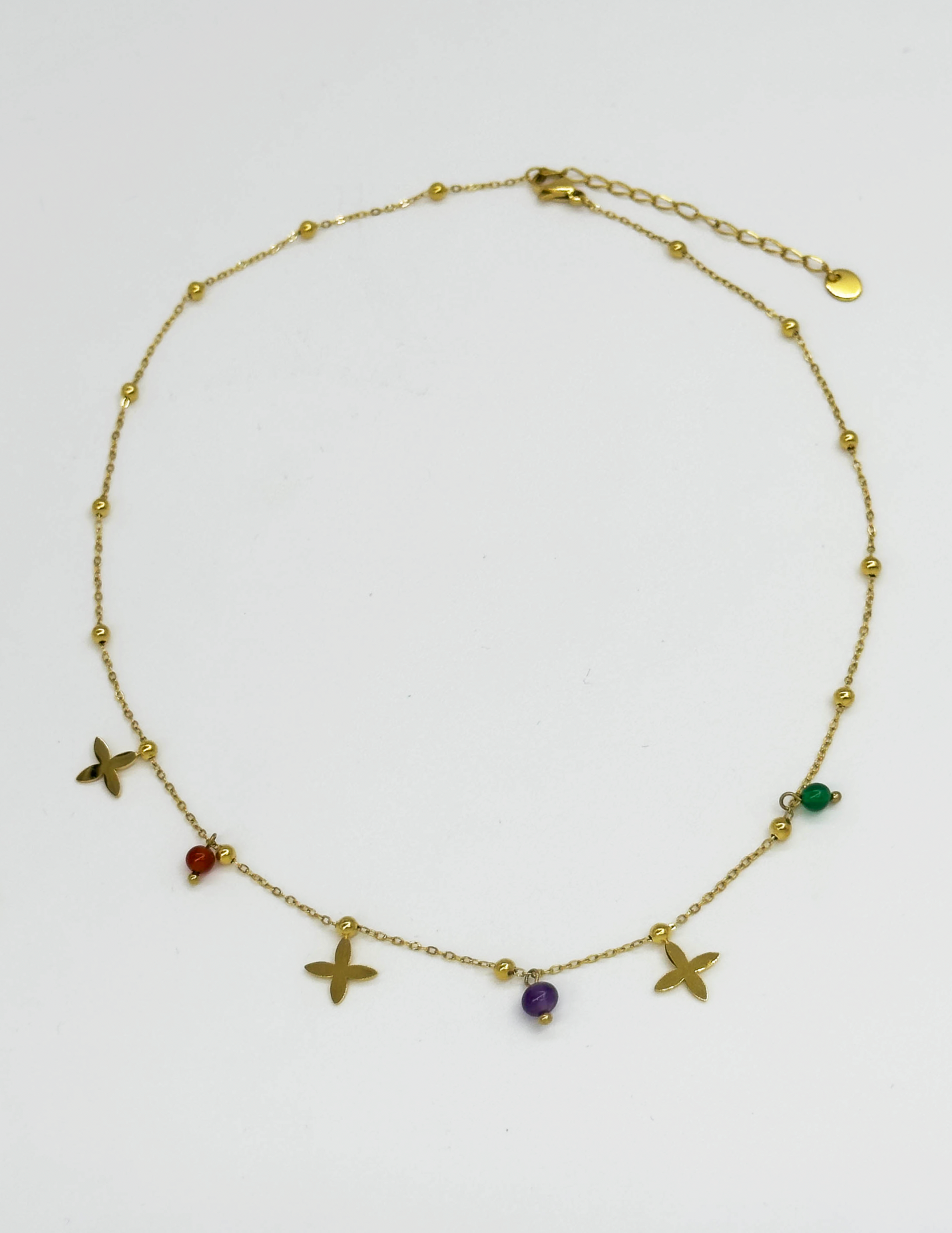 64051 Fijne Roestvrijstalen Ketting Met Bloemvormige Hangerskwartsstenen | Gold