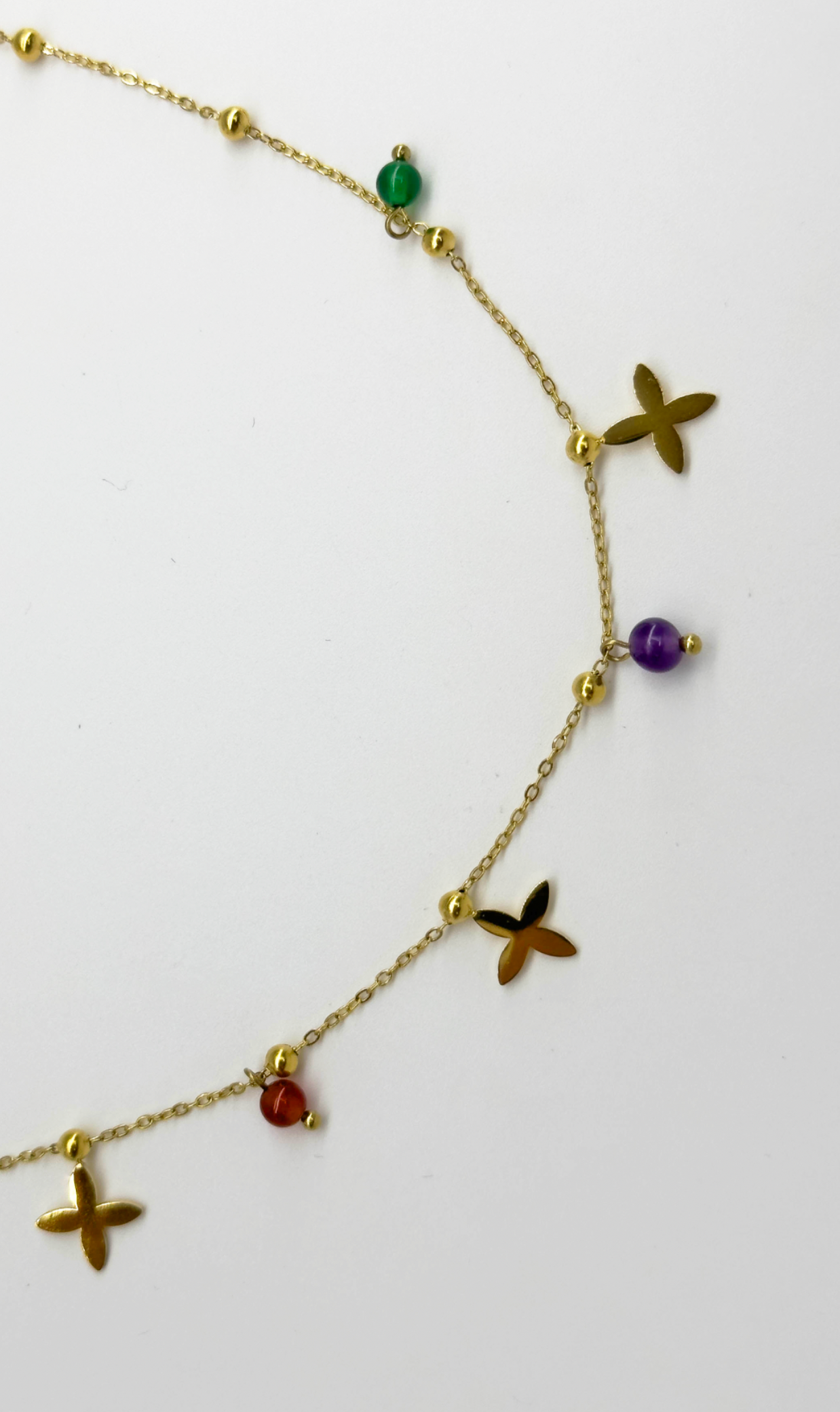 64051 Fijne Roestvrijstalen Ketting Met Bloemvormige Hangerskwartsstenen | Gold