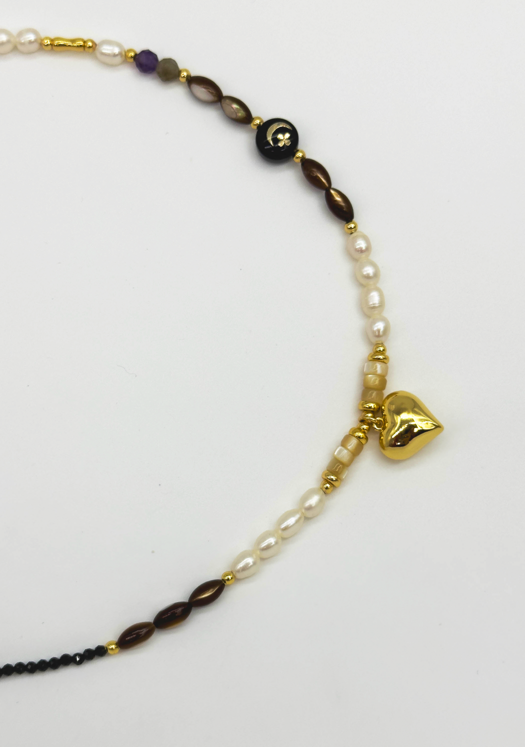 64052 Ketting Met Hartvormige Hanger - Parels, Multi Kwartsroestvrij Staal | Muticolour