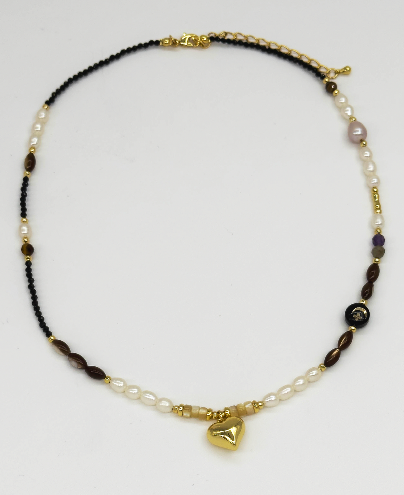 64052 Ketting Met Hartvormige Hanger - Parels, Multi Kwartsroestvrij Staal | Muticolour