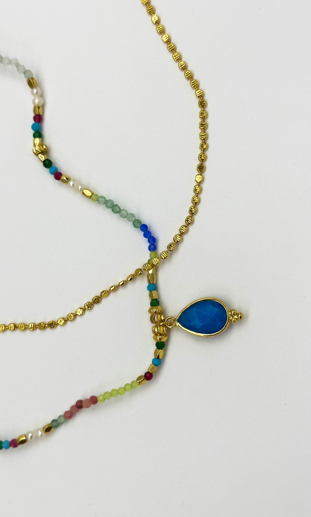 64054 Dubbellaags Steen Kralen Ketting Met Grote Kwarts Hanger | Muticolour