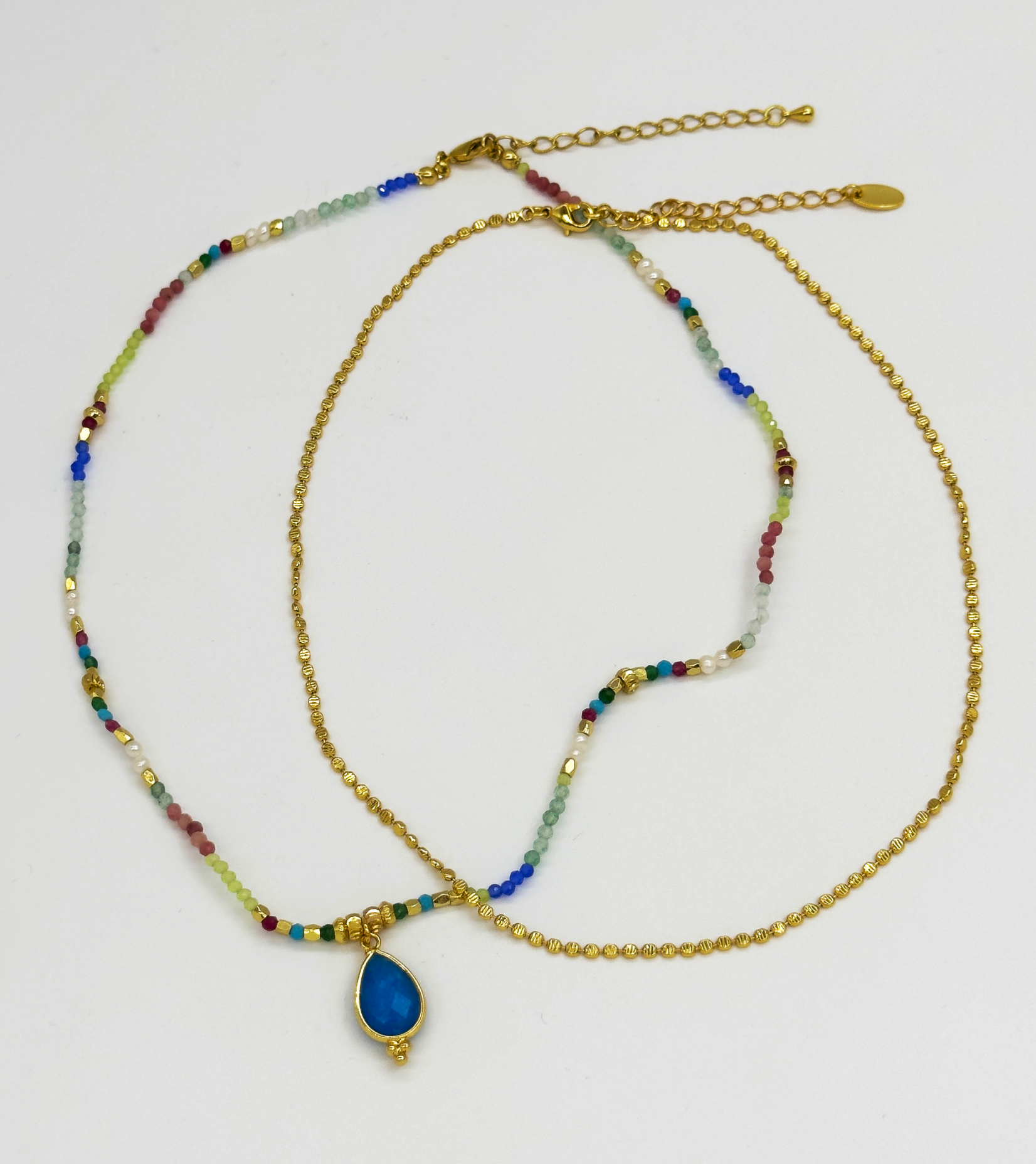 64054 Dubbellaags Steen Kralen Ketting Met Grote Kwarts Hanger | Muticolour