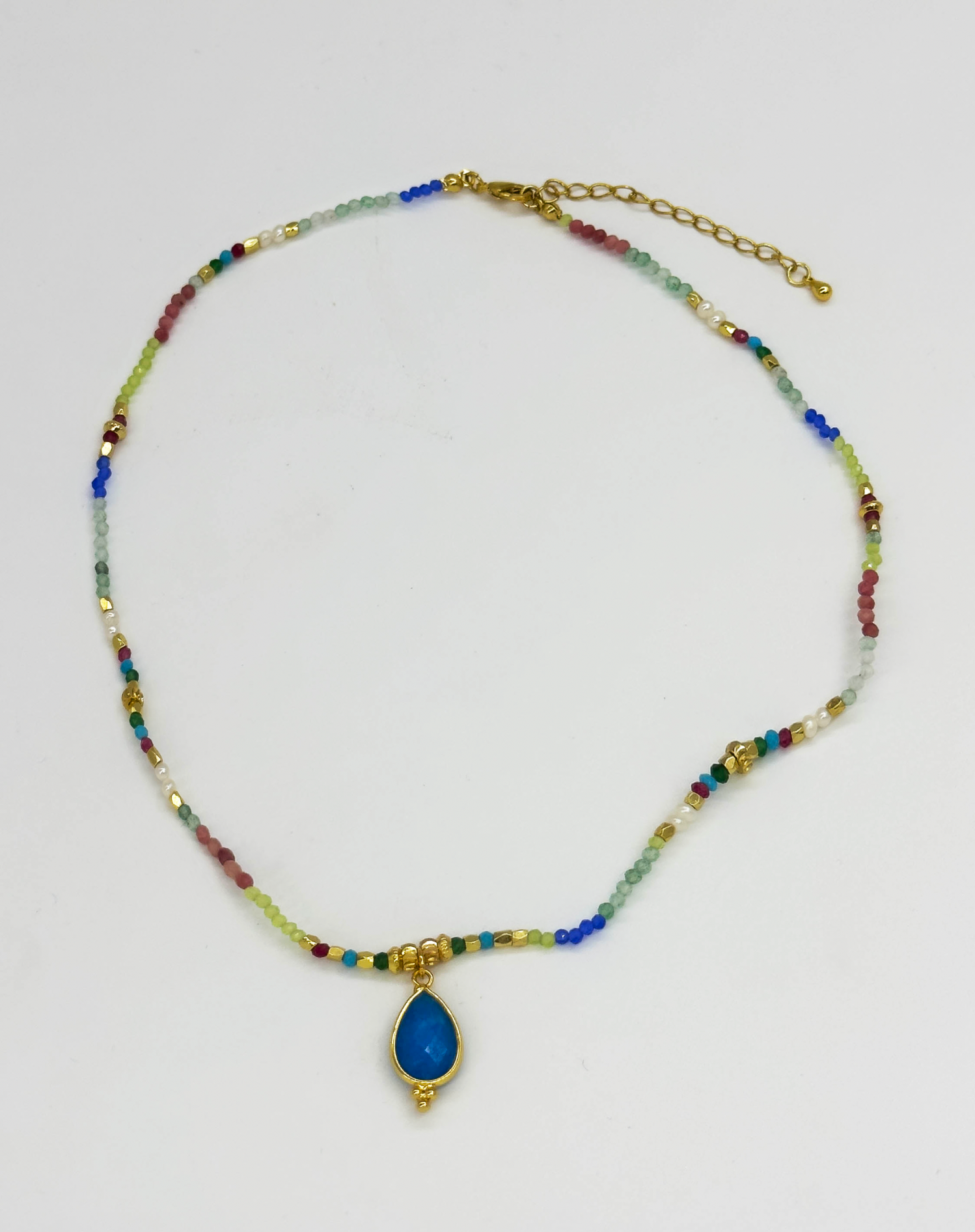 64054 Dubbellaags Steen Kralen Ketting Met Grote Kwarts Hanger | Muticolour